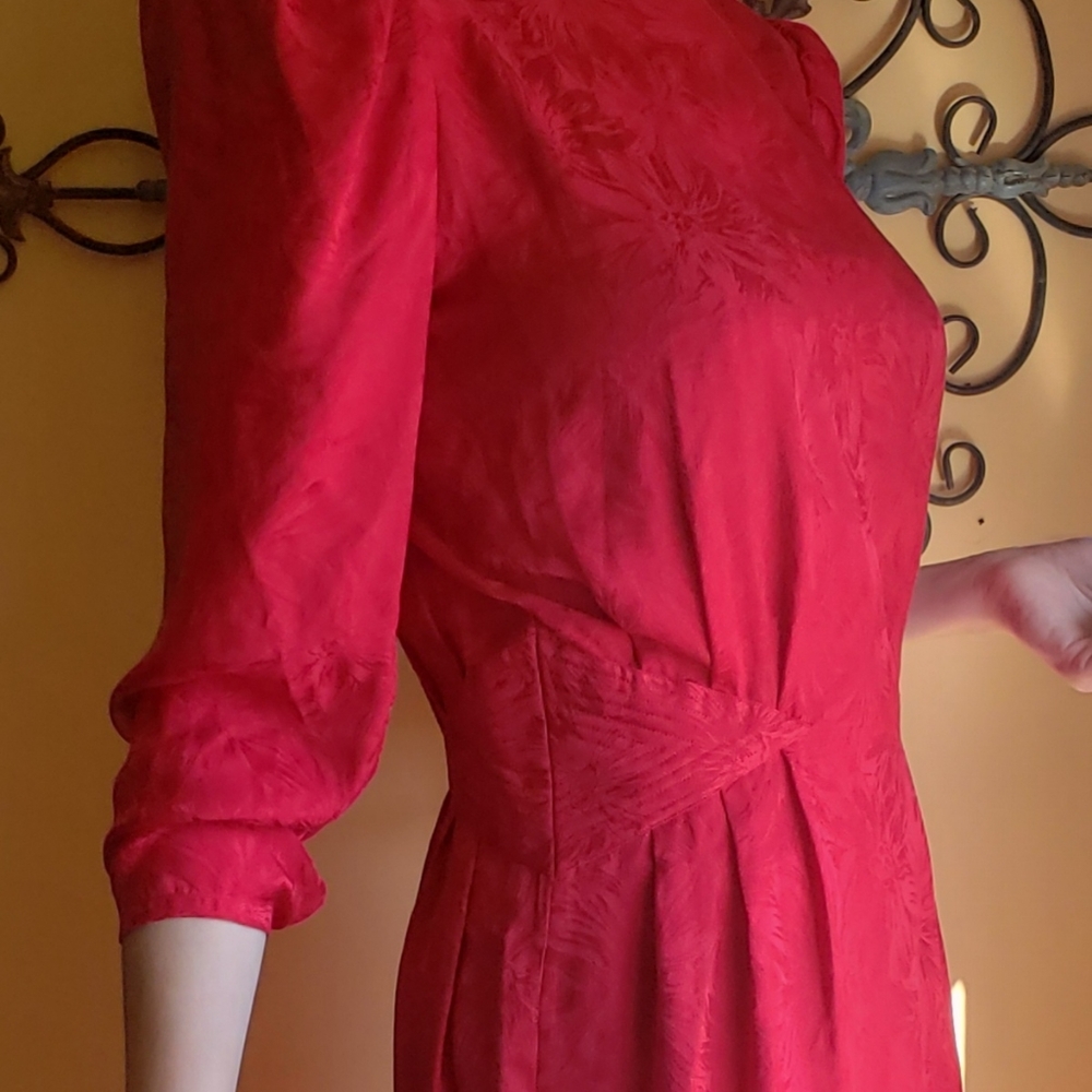 Argenti Vintage Red Silk Dress, Sz 12 - Picture 2 of 12